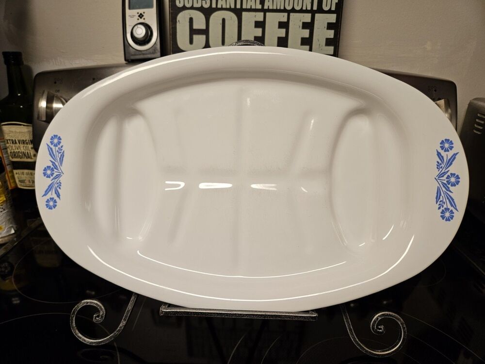 Vintage Corning Ware Blue Cornflower P-19 Meat Platter 16.5" EUC